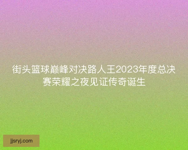 街头篮球巅峰对决路人王2023年度总决赛荣耀之夜见证传奇诞生